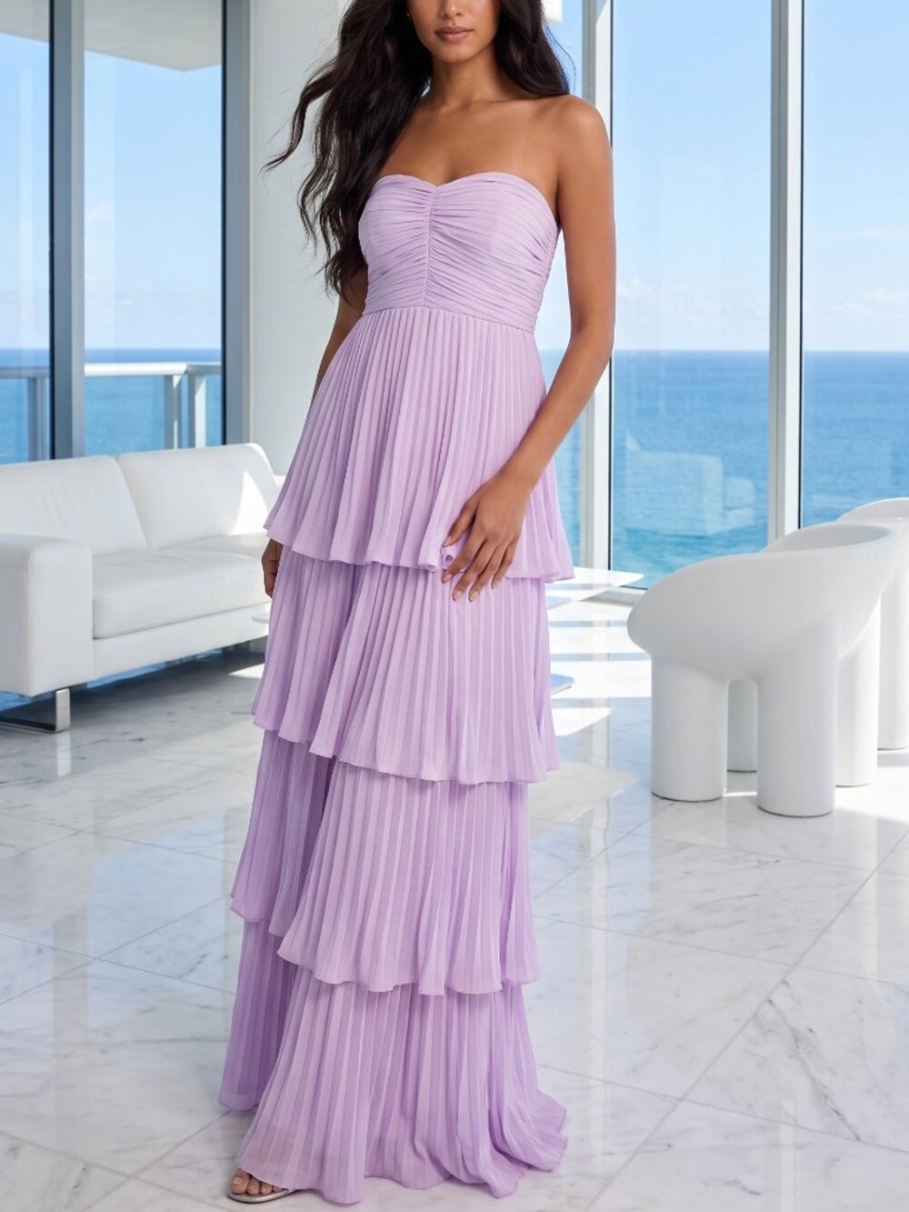 NWT LULUS Seriously Sensational lavender plisse maxi dress XXS